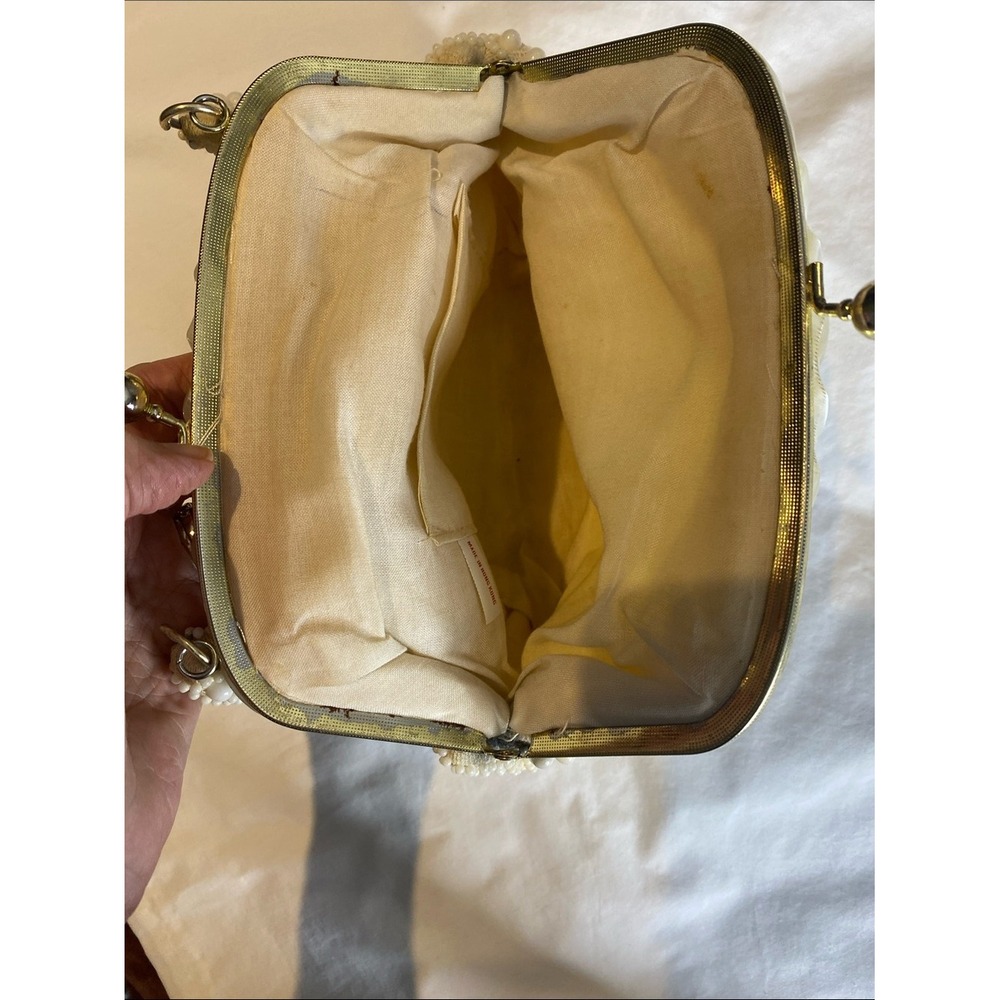 Vintage 1960s Ivory Beaded Bridal Evening Purse Likely Lucite Hong Kong - Picture 10 of 16